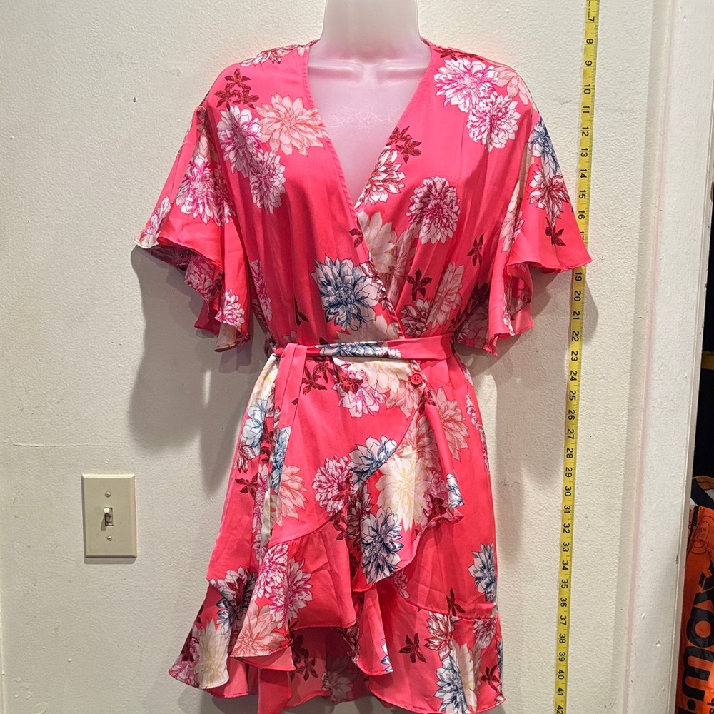 BB Dakota Coral Dress with Floral Accents